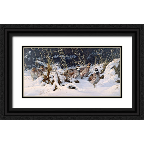 Close To Cover  - Bobwhites Black Ornate Wood Framed Art Print with Double Matting by Goebel, Wilhelm