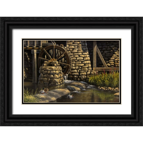 Mill Pond and Mallards Black Ornate Wood Framed Art Print with Double Matting by Goebel, Wilhelm