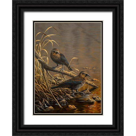 Rusty Blackbirds Black Ornate Wood Framed Art Print with Double Matting by Goebel, Wilhelm