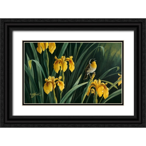 Yellow Flags And Yellowthroat Black Ornate Wood Framed Art Print with Double Matting by Goebel, Wilhelm
