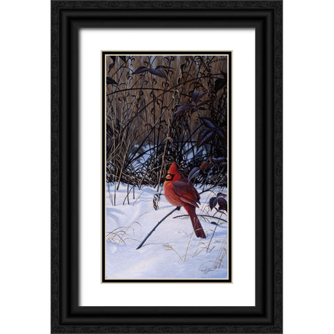 Roadside Cardinal Black Ornate Wood Framed Art Print with Double Matting by Goebel, Wilhelm