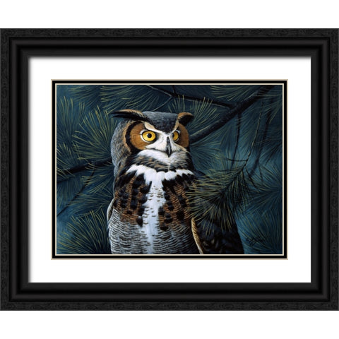 Portrait In The Pines - Great Horned Owl Black Ornate Wood Framed Art Print with Double Matting by Goebel, Wilhelm