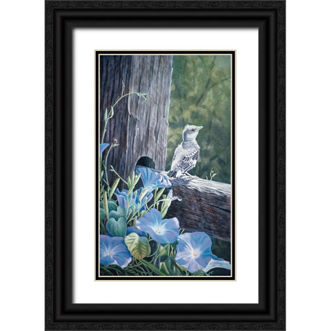 The Fledgling - Young Mockingbird Black Ornate Wood Framed Art Print with Double Matting by Goebel, Wilhelm
