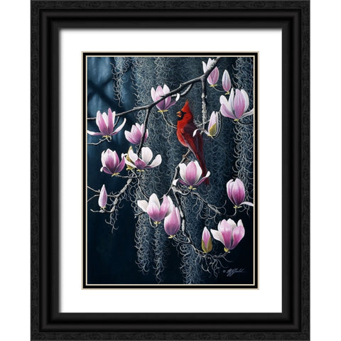 Southern Cheer - Cardinal Black Ornate Wood Framed Art Print with Double Matting by Goebel, Wilhelm