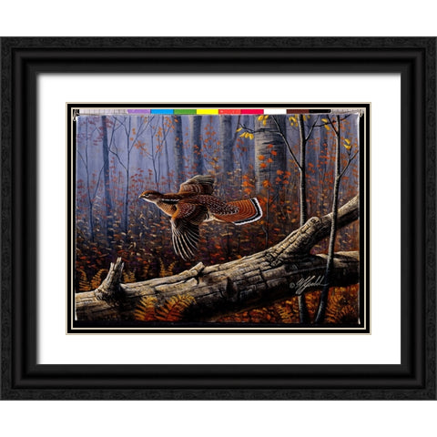 Windfall Glider - Ruffed Grouse Black Ornate Wood Framed Art Print with Double Matting by Goebel, Wilhelm