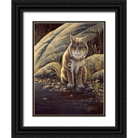 Backlight-Bobcat Black Ornate Wood Framed Art Print with Double Matting by Goebel, Wilhelm