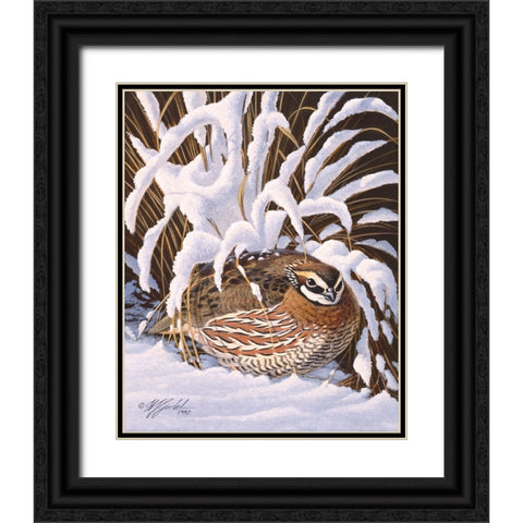 Hiding Quail Black Ornate Wood Framed Art Print with Double Matting by Goebel, Wilhelm