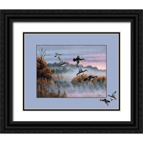 Ducks In Flight 2 Black Ornate Wood Framed Art Print with Double Matting by Goebel, Wilhelm