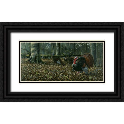 The Suitor - Wild Turkeys Black Ornate Wood Framed Art Print with Double Matting by Goebel, Wilhelm