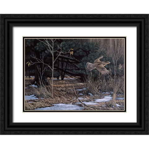 Grouse On The Wing Black Ornate Wood Framed Art Print with Double Matting by Goebel, Wilhelm