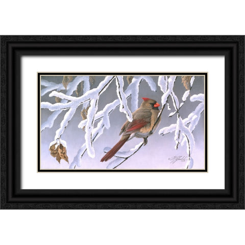 Winter Lady - Cardinal Black Ornate Wood Framed Art Print with Double Matting by Goebel, Wilhelm