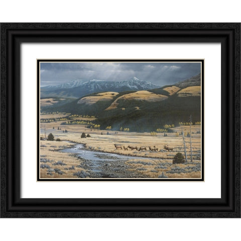 Big Valley Elk Black Ornate Wood Framed Art Print with Double Matting by Goebel, Wilhelm