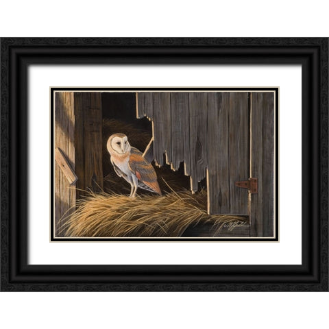 Ready For The Hunt Barn Owl Black Ornate Wood Framed Art Print with Double Matting by Goebel, Wilhelm