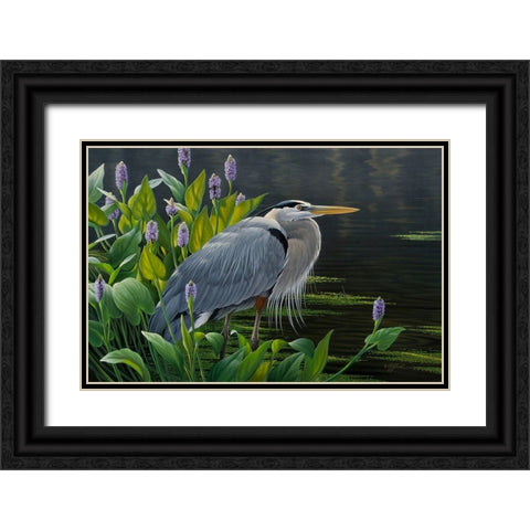 Biding Time Great Blue Heron Black Ornate Wood Framed Art Print with Double Matting by Goebel, Wilhelm