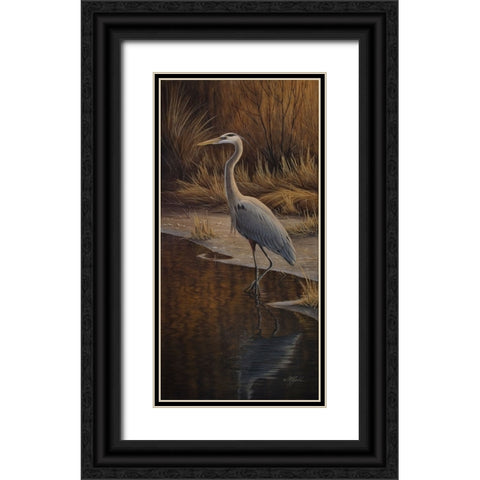 Heron Wading Black Ornate Wood Framed Art Print with Double Matting by Goebel, Wilhelm