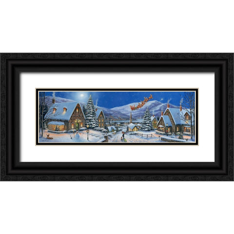 Christmas Town Panorama Black Ornate Wood Framed Art Print with Double Matting by Zaccheo, John