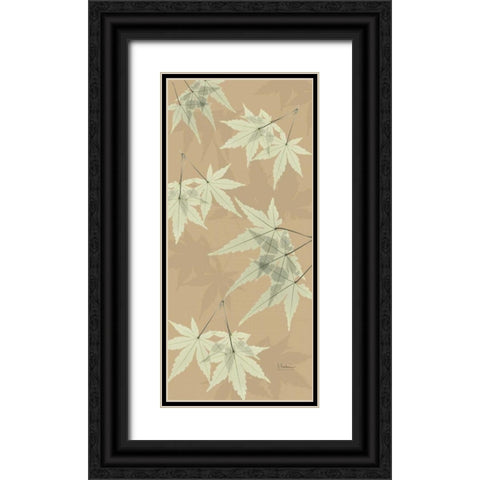 Leaves in Green on Tan Black Ornate Wood Framed Art Print with Double Matting by Koetsier, Albert