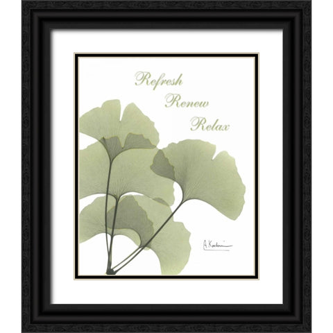 Ginkgo in Green - Mind Body Black Ornate Wood Framed Art Print with Double Matting by Koetsier, Albert