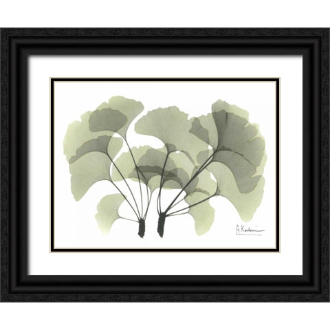 Ginkgo in Green Black Ornate Wood Framed Art Print with Double Matting by Koetsier, Albert