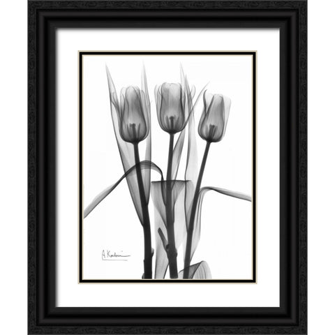 Triplet Tulips in BandW Black Ornate Wood Framed Art Print with Double Matting by Koetsier, Albert