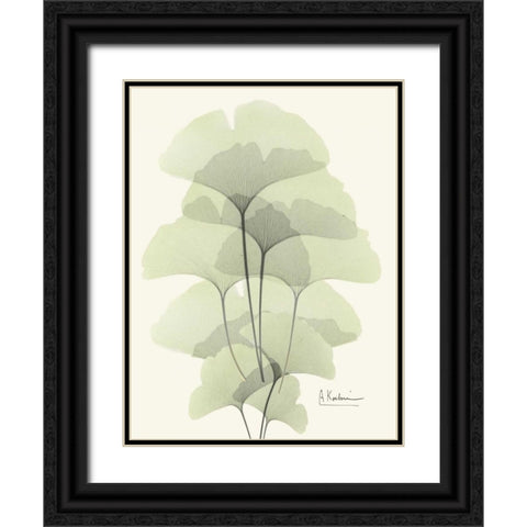 Gingko Leaves in Green 2 Black Ornate Wood Framed Art Print with Double Matting by Koetsier, Albert