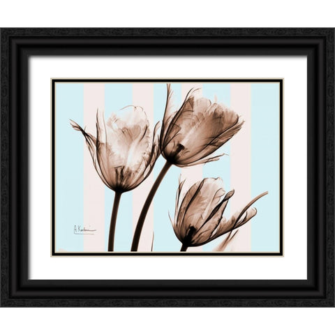 Tulips Brown on Blue Black Ornate Wood Framed Art Print with Double Matting by Koetsier, Albert