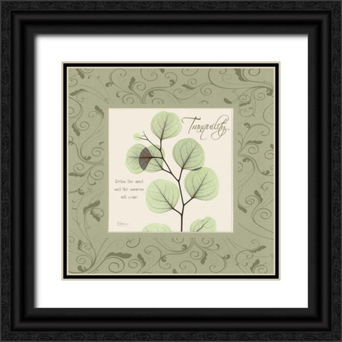 Tranquility on Green Damask Black Ornate Wood Framed Art Print with Double Matting by Koetsier, Albert