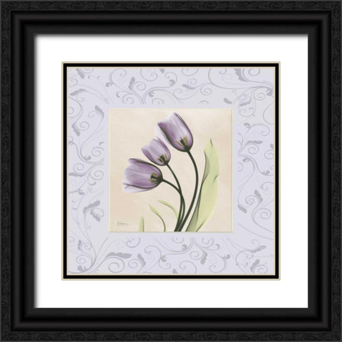 Purple Tulips on Purple Damask Black Ornate Wood Framed Art Print with Double Matting by Koetsier, Albert