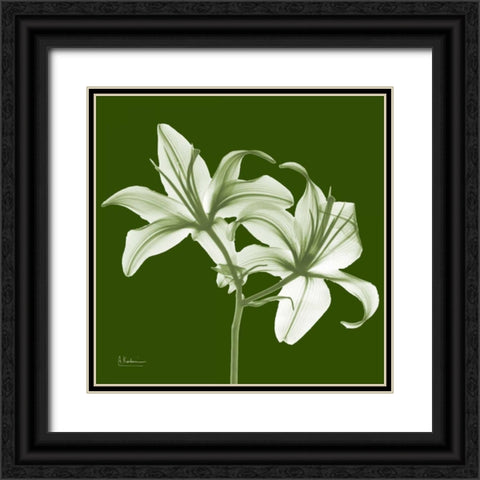 Twin Lilies on Green Black Ornate Wood Framed Art Print with Double Matting by Koetsier, Albert