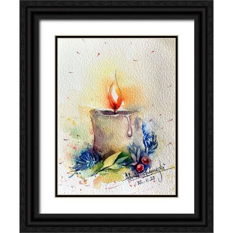 Candle With Cherries Black Ornate Wood Framed Art Print with Double Matting by Rudraksi, Ashwini