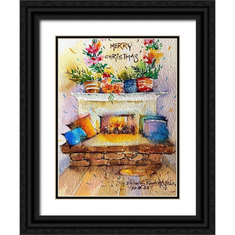 Christmas Fire Place Black Ornate Wood Framed Art Print with Double Matting by Rudraksi, Ashwini
