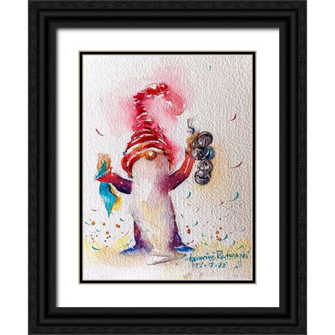 Gnome With Bells Black Ornate Wood Framed Art Print with Double Matting by Rudraksi, Ashwini
