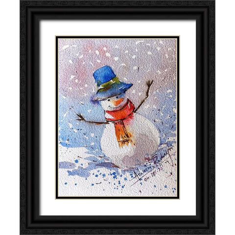 Snowman Black Ornate Wood Framed Art Print with Double Matting by Rudraksi, Ashwini