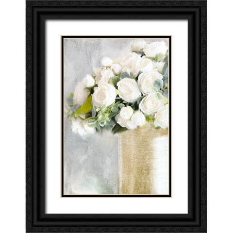 White Roses 2 Black Ornate Wood Framed Art Print with Double Matting by Bailey, Ann