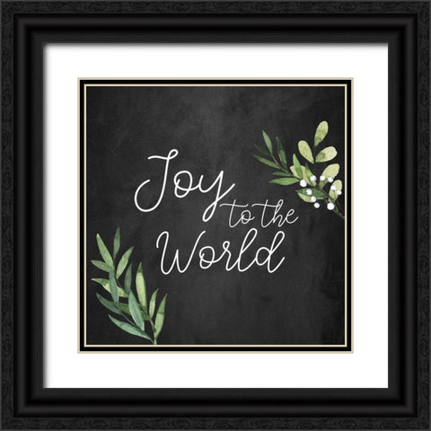 Joy To The World Chalkboard Black Ornate Wood Framed Art Print with Double Matting by Bailey, Ann