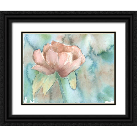 Blush Rose Black Ornate Wood Framed Art Print with Double Matting by Dyer, Beverly