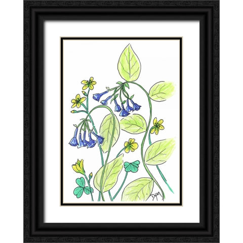 Virginia Bluebells Black Ornate Wood Framed Art Print with Double Matting by Dyer, Beverly