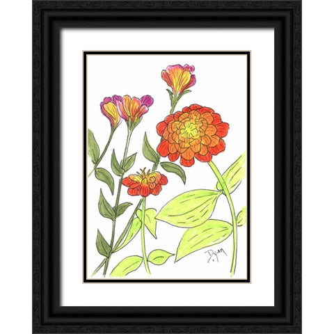 Zinnia Black Ornate Wood Framed Art Print with Double Matting by Dyer, Beverly