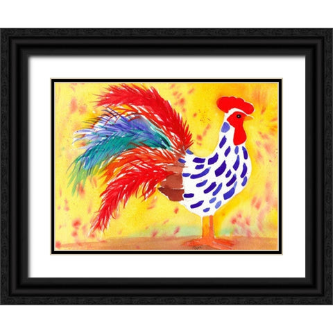 Farm House Rooster II Black Ornate Wood Framed Art Print with Double Matting by Dyer, Beverly