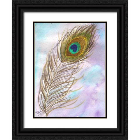 Peacock Feather 1 Black Ornate Wood Framed Art Print with Double Matting by Dyer, Beverly