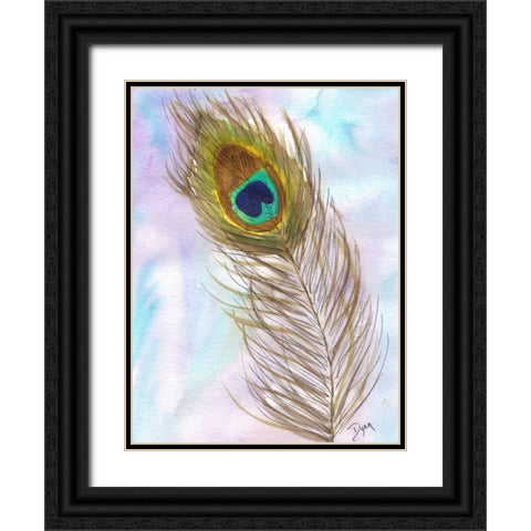 Peacocl Feather 2 Black Ornate Wood Framed Art Print with Double Matting by Dyer, Beverly