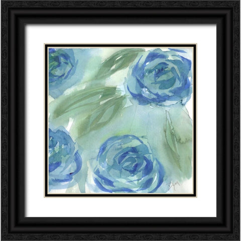Blue Green Roses II Black Ornate Wood Framed Art Print with Double Matting by Dyer, Beverly