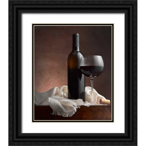 Red Wine And Cork Black Ornate Wood Framed Art Print with Double Matting by Seidman, Barry