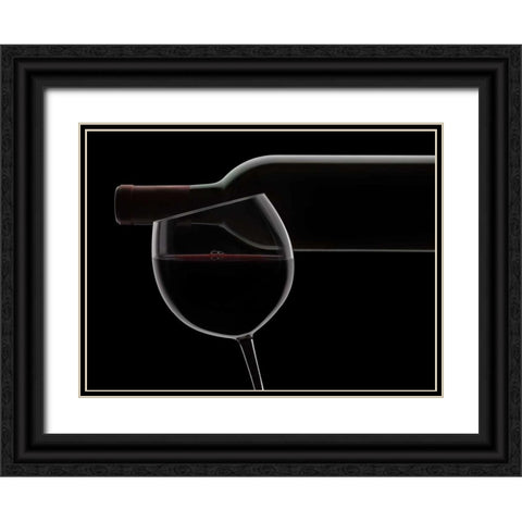 Red Wine Silhouette Black Ornate Wood Framed Art Print with Double Matting by Seidman, Barry