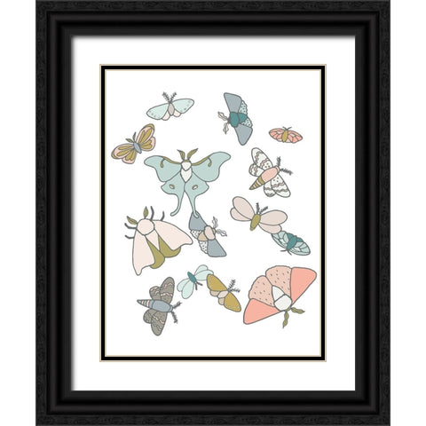 Moths Flutter Black Ornate Wood Framed Art Print with Double Matting by Sweet Melody Designs