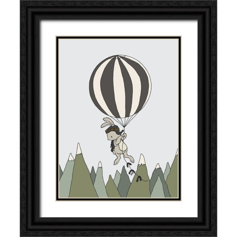 Bunny Balloon Adventure Black Ornate Wood Framed Art Print with Double Matting by Sweet Melody Designs