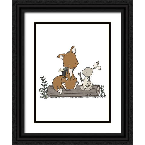 Fox Bunny Lets Be Adventurers Black Ornate Wood Framed Art Print with Double Matting by Sweet Melody Designs