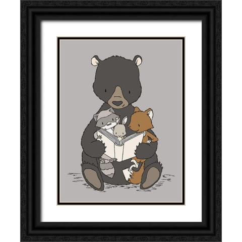 Woodland Story Time Black Ornate Wood Framed Art Print with Double Matting by Sweet Melody Designs