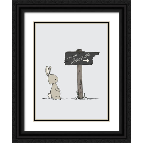 Bunny This Way To Adventure Black Ornate Wood Framed Art Print with Double Matting by Sweet Melody Designs