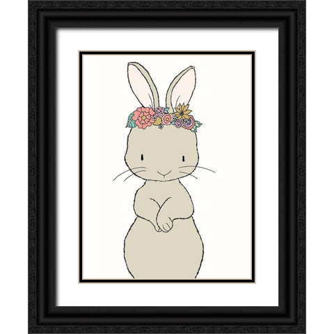 Bunny Floral Crown Black Ornate Wood Framed Art Print with Double Matting by Sweet Melody Designs
